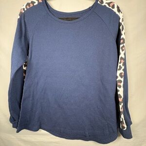 Women's Size L Blue Sweater with Animal Print on Sleeves